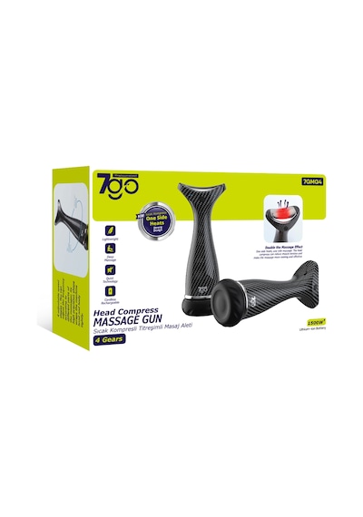 7go 7gmg4 Sıcak Kompresli Masaj Tabancası 4 Başlık, 4 Kademe, Sessiz & Derin Masaj, 1500mah Şarjlı Siyah