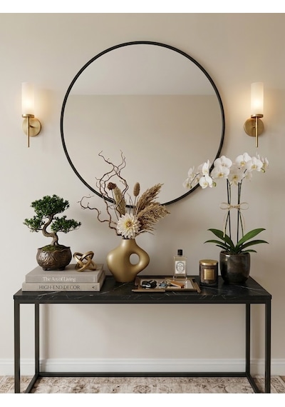 Siyah Çerçeveli Metal Yuvarlak Ayna 70 cm