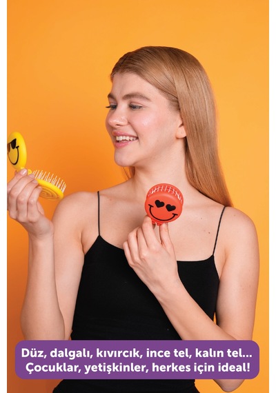 Beauty Makaron X Sw. Smiley Saç Fırçası - 3d Esnek, Aynalı, Çanta Boy - Compact Detangler Sarı