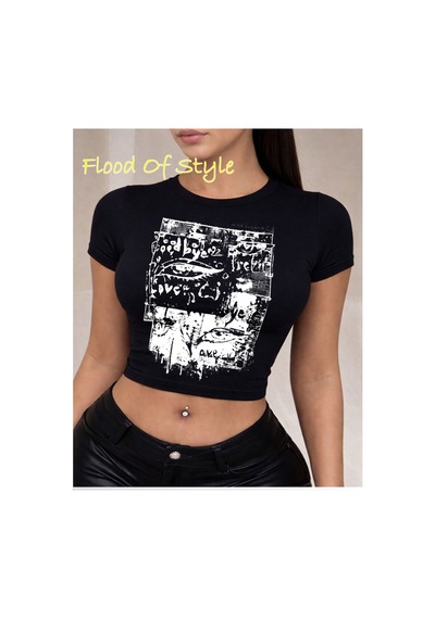 Flood Of Style Siyah Babby Tee Göz Baskı Özel Tasarım