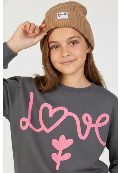Kız Çocuk İşleme Detaylı Sweat Dmb-9897 Füme