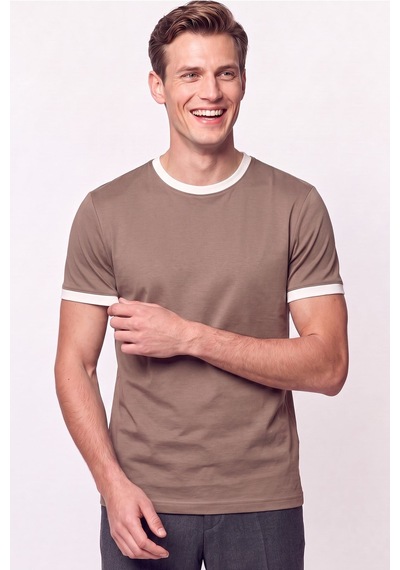 Efor Slim Fit Bisiklet Yaka Vizon - Ekru Tişört Ts 932 Vizon-ekru