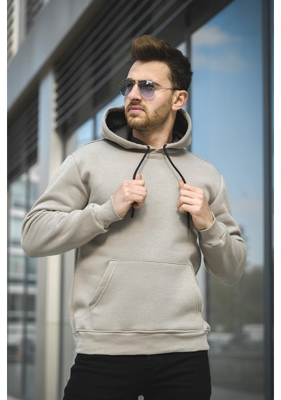 Oksit Janvier Üç İplik Şardonlu Fitted Kapüşonlu Basic Erkek Sweatshirt 001