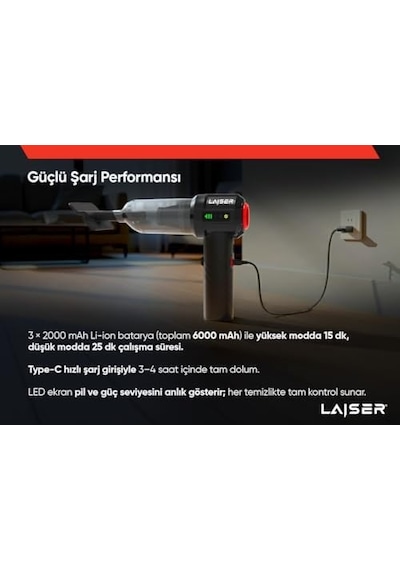 Mini, Katlanabilir Led Ekranlı 17.000 Pa 3 İn 1 Çekme-vakum-üfleme Özellikli Şarjlı Araç Süpürgesi