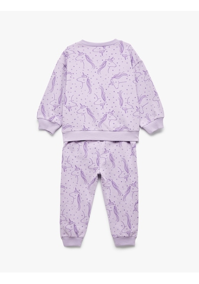 Koton Unicorn Baskılı Pamuklu Şardonlu Eşofman Takımı Lila Desenli 6wmg10122ak Lila Desenli