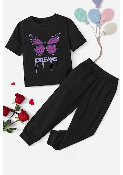 Uyguntarz Çocuk Dream Butterfly Alt - Üst Eşofman Takımı Siyah