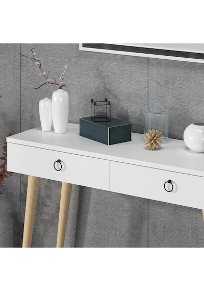 Dekorosso Arden Ahşap Ayaklı Modern Dekoratif Dresuar Beyaz  100Cm Beyaz