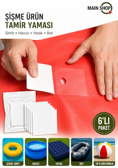 Mainshop 6'lı Set Pratik Şişme Simit, Havuz Ve Deniz Botu Tamir Yaması - Kendinden Yapışkanlı Onarım Seti M-51