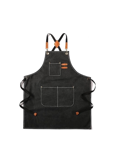 Valkyrie Unisex Kanvas Mutfak Önlüğü Ayarlanabilir Askılı Cepli Barista Garson Servis Önlüğü Siyah