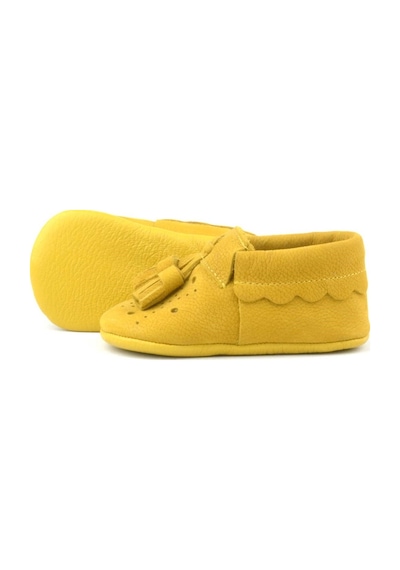 Hapshoe Hapshoe Kids Hakiki Deri Sarı Püsküllü Lastikli Bebek Patik Sarı