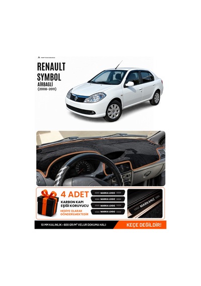 Renault Symbol Airbagli 2008-2011 Uyumlu Torpido Örtüsü, Torpido Kılıfı - Siyah-kahverengi - Re030