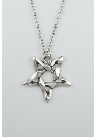 Pentagram Düz Zincir Kolye Gümüş