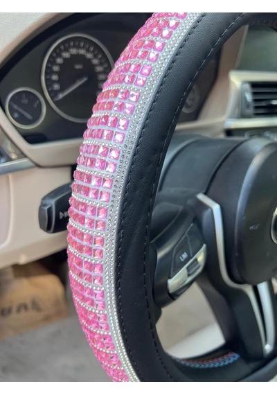 Pembe Taşlı Direksiyon Kılıfı Kadınlara Özel Taşlı Direksiyon Kılıfı