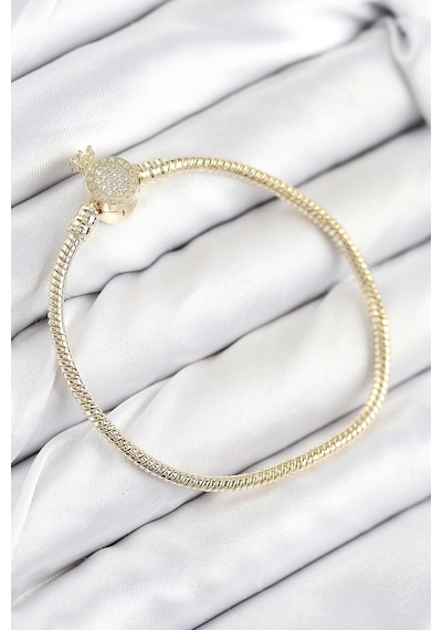 Pirinç Charm Zirkon Taşlı Taç Model Gold Renk Kadın Bileklik Çok Renkli