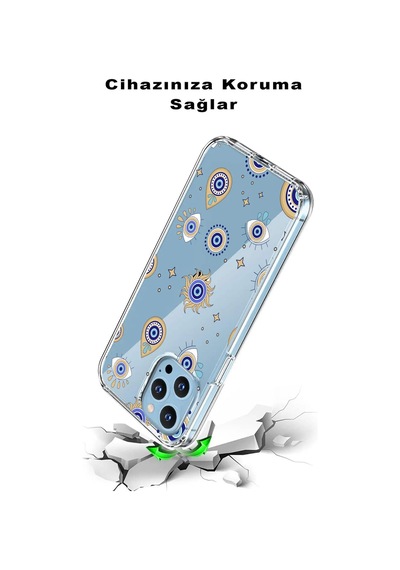 Oppo A54 İle Uyumlu 1mm Slim Fit Nazar Boncuğu 5 Baskılı Şeffaf Kılıf