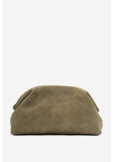 Dericlub Althea Kadın Örgü Desenli Clutch El Çantası Gerçek Süet Deri Yeşil