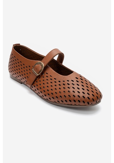 Luvishoes Arian Taba Cilt Hakiki Deri Delikli Kadın Babet Ayakkabı