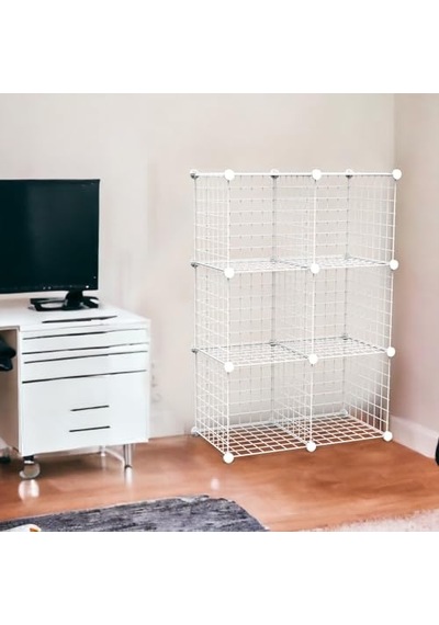 Bölmeli Beyaz Portatif Çok Amaçlı Metal Tel Dolap Raf Kitaplık Organizer Çok Renkli