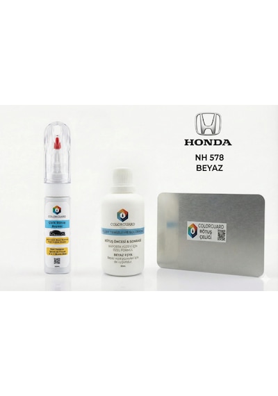 Honda Nh 578 Beyaz Rötuş Seti - 2 Si 1 Arada İğne Ve Fırça Uçlu Şişe, Solüsyon Ve Rötuş Çeliği