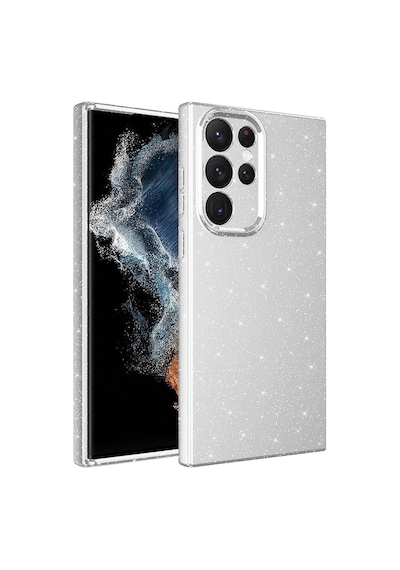 Galaxy Uyumlu S22 Ultra Kılıf Kamera Korumalı Simli Lüks Koton Kapak - Gümüş Gümüş Gümüş