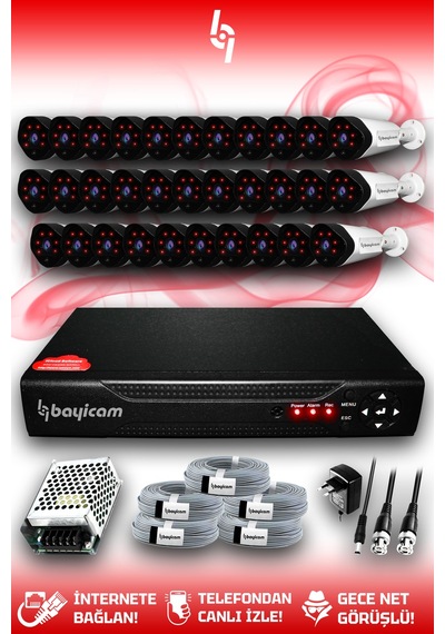 Bayicam 32 Kameralı Uzay 32 Dış Kamera Set HDD'siz Full HD Gece Görüşlü Güvenlik Kamerası Sistemi