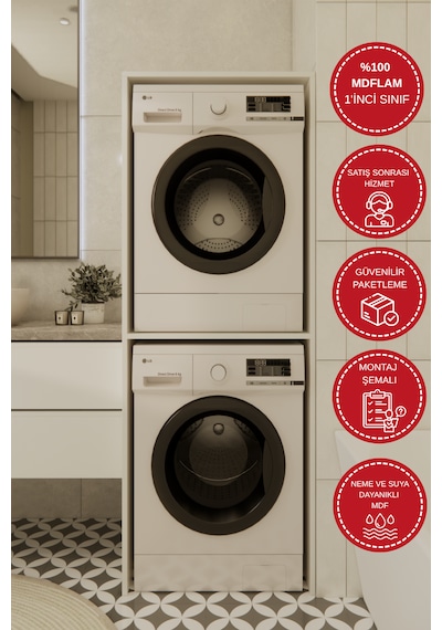 Odaco Premium Çkmd-02 %100 Mdf Çamaşır Ve Kurutma Makinası Dolabı Beyaz