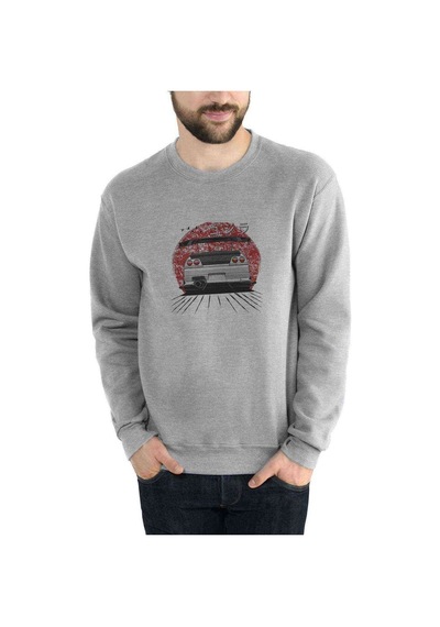 Nissan Skyline Baskılı Gri Erkek Örme Sweatshirt