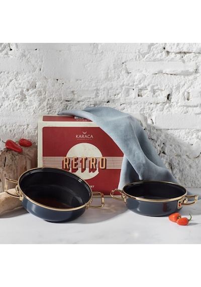 Karaca  Retro Emaye 2li Antrasit Sahan Set