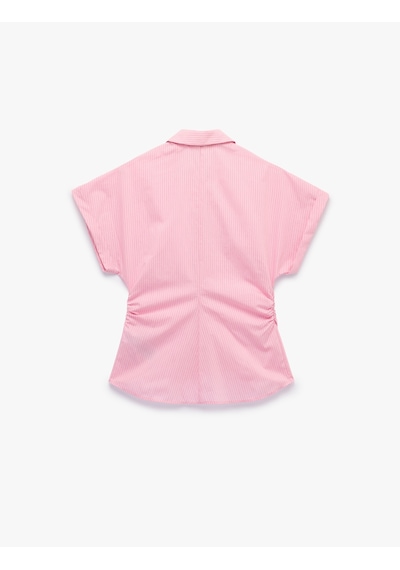 Koton Slim Fit Pamuklu Salda Kumaş Kolsuz Drape Detaylı Çizgili Gömlek Pınk Strıpe 6sak60482pw Pembe Çizgili