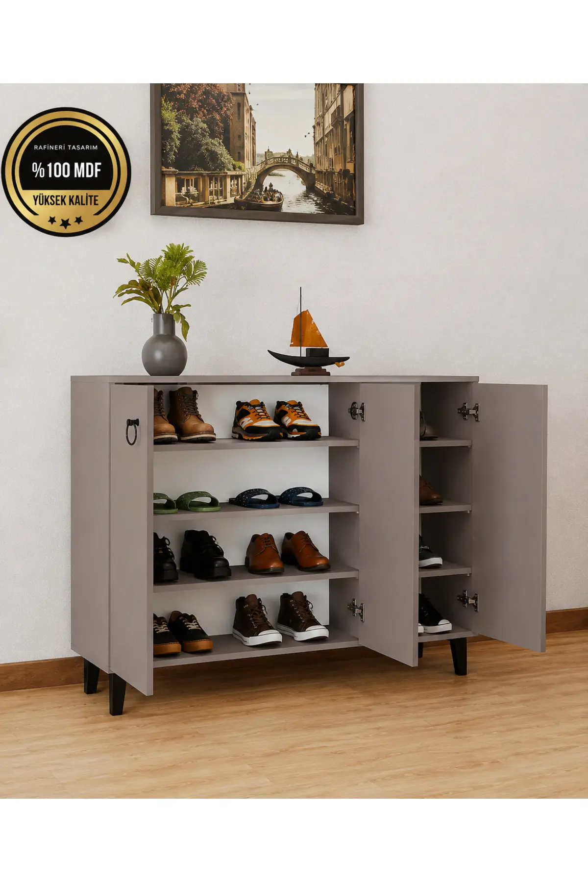 Afor Mdf 3 Kapaklı Ayakkabılık Çok Amaçlı 3 Kapaklı Dolap Krem