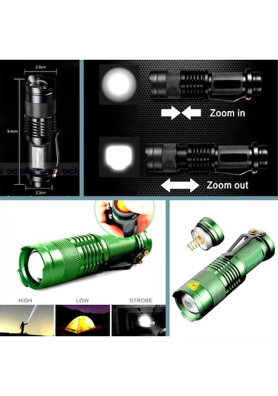 Omeniv Kompakt Elfeneri El Feneri 2000 Lümen Zoom Deprem Outdoor Yeşil