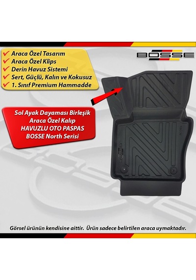 Vw Caddy Paspas Araca Özel 2003 - 2010 Arası İçin Derin Havuzlu Paspas Bosse North Serisi