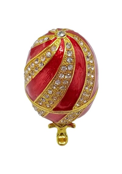 Faberge Yumurta Kristal Taşlı Lüks Mücevher Kutusu Sarı Kırmızı 10cm Hediyeli
