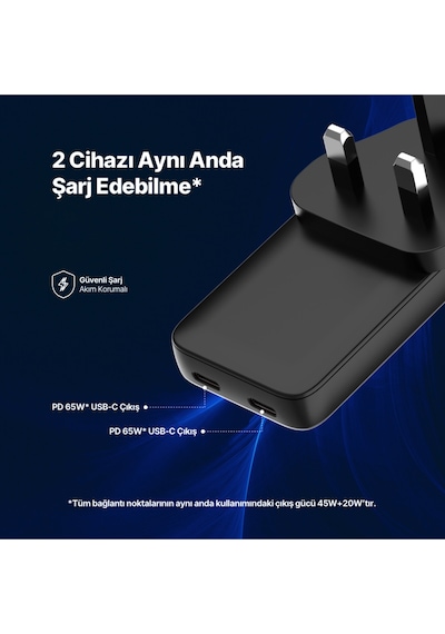 Ttec 2SCG06S Smartcharger Trio Gan 65W PD Avrupa-Ingiltere-Amerika/Avustralya Uluslararası Şarj Kiti