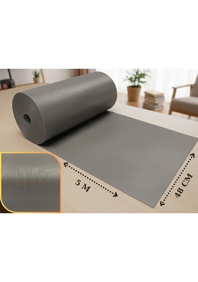 Almıtal 48 Cm X 5 M Açık Gri Çizgi Desenli Suni Deri, Çekmece İçi Kaydırmaz Çekmece Halısı, Raf Örtüsü Çok Renkli