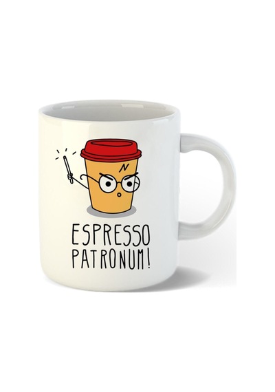 Espresso Patronum Seramik Baskılı Beyaz Kupa