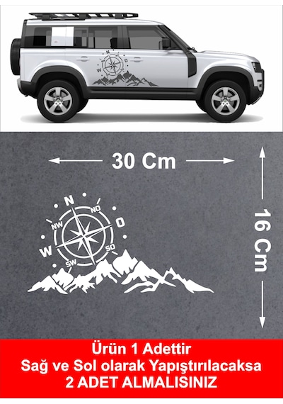 Dağ Ve Pusula Sticker - 4x4, Offroad, Kamp Sticker - Araba Oto Motosiklet Karavan Cam Sticker - 02171 30 Cm