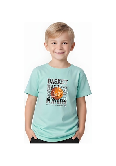 Fyk Kids Erkek Çocuk Yuvarlak Yaka Basketball Baskılı T-shirt Mint Yeşil