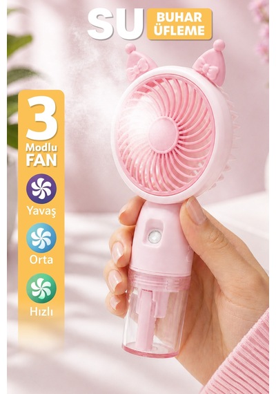 Buhar Üflemeli 3 Modlu Şarjlı El Fanı Seyahat Masaüstü Vantilatör Taşınabilir Mini Fan Pembe F830