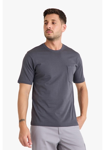 Bisiklet Yaka Kalem Cepli T-shirt Antrasit Gri