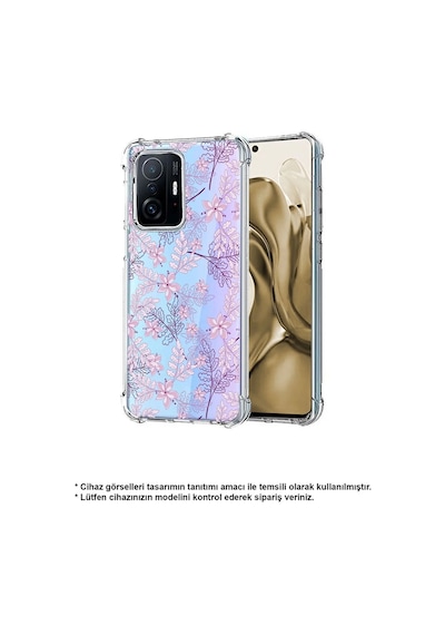 Samsung A05 Uyumlu Köşe Korumalı Floral Pudra Tasarımlı Şeffaf Silikon Kılıf