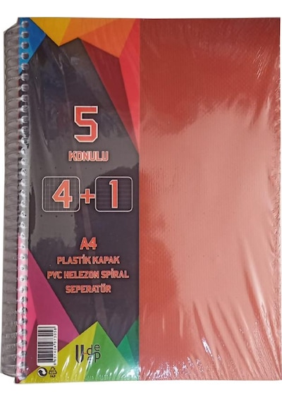 4+1 Ayraçlı Defter 5 Konulu 125 Yaprak 1 Adet 4 Kareli 1 Çizgili Spralli Plastik Kapak Seperatörlü Turuncu