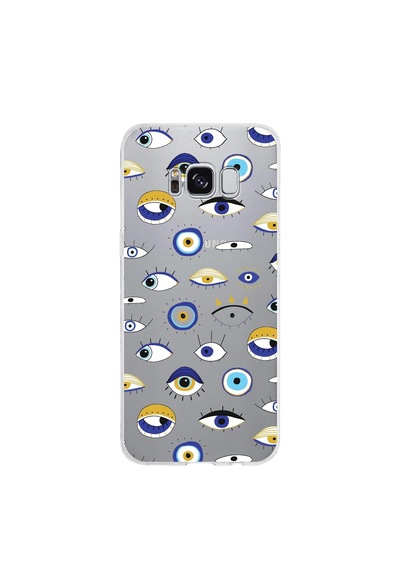Samsung Galaxy S8 İle Uyumlu 1mm Slim Fit Nazar Boncuğu 2 Baskılı Şeffaf Kılıf Şeffaf