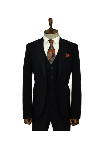 Tek Düğmeli Slim Fit Lacivert Yelekli Erkek Takım Elbise - Wessi Navy Blue