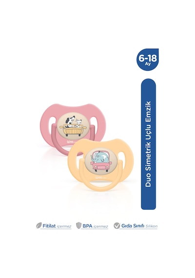 Wee Baby Duo Simetrik Uçlu Emzik 6-18 Ay No:2 Pembe - Sarı