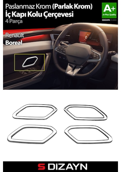 S-dizayn Renault Boreal Krom İç Kapı Kolu Çerçevesi 4 Prç 2025 Üzeri A+ Kalite Parlak Krom