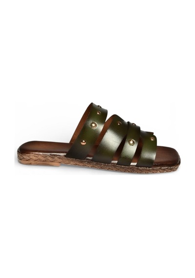 Fox Shoes Y390755203 Yeşil Hakiki Deri Kadın Terlik Yeşil