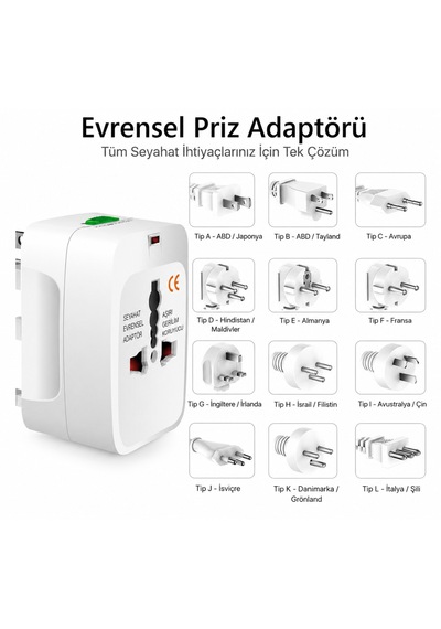 Universal Seyahat Adaptörü 150+ Ülke Uyumlu, Aşırı Gerilim Korumalı, Kompakt Ve Güvenli Priz Dönüştürücü