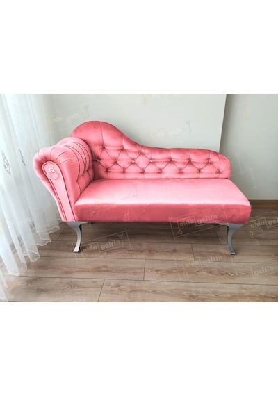 Dekoratif Bihter Koltuk Josefin Puf 120 Cm Gümüş Ayak Pembe