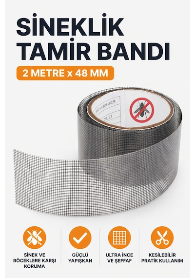 Sineklik Tamir Bandı 2 Adet Set 2 Metre X 48 Mm Yapışkanlı Sineklik Yama Ve Onarım Bandı